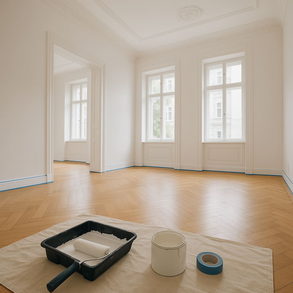 Frisch gestrichener Innenraum mit sauber abgeklebten Kanten